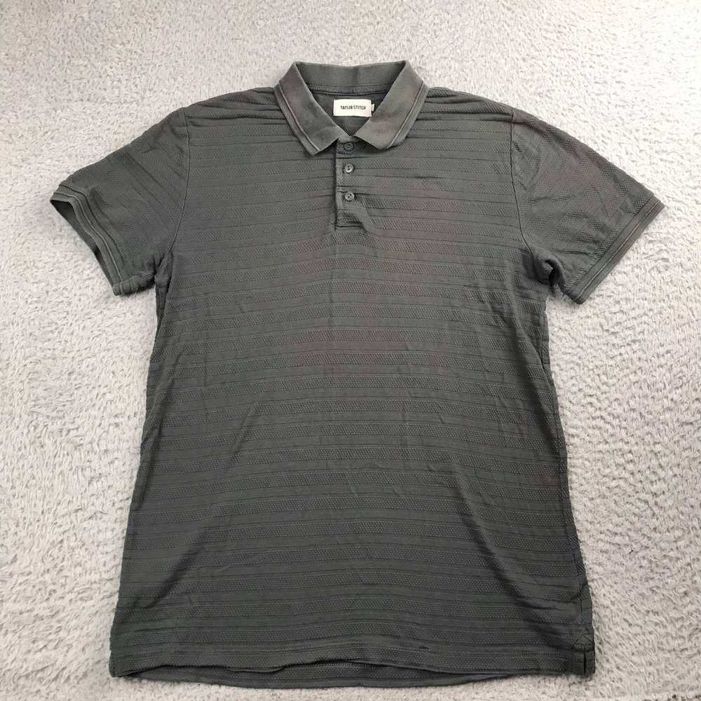 Taylor Stitch Vintage Jacquard Polo Shirt Mens 40/M Slate Gray Cotton Huckberry